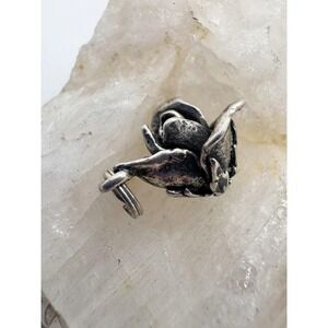Vintage Sterling Silver Rose Bud Charm Pendant Floral Sculpted STER Marked 3.35g